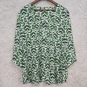 Rose + Olive Womens Green Paisley Blouse Size 2X Boho Casual Flowy
